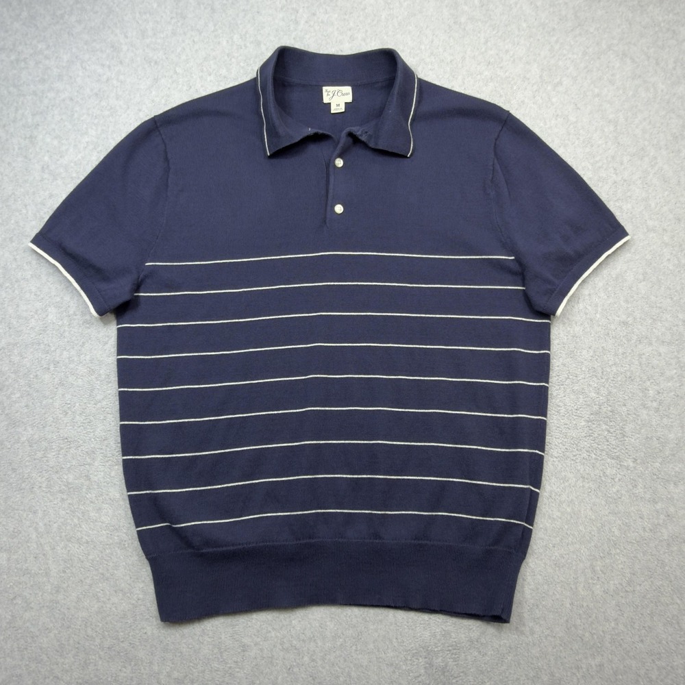 J Crew Sweater Polo Shirt Men Medium Navy Blue Stripe Heritage Cotton Knit